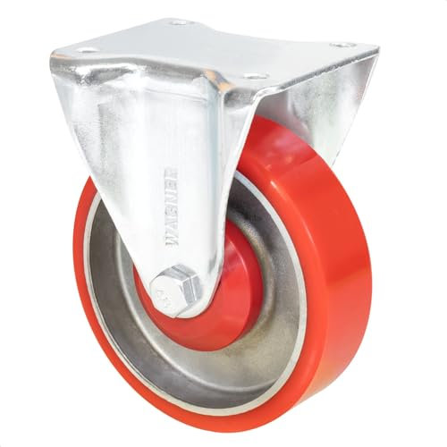 Wagner 04032501 - Rullo per carichi pesanti, diametro 125 mm, altezza 155 mm, acciaio e ghisa, rosso/argento, piastra di avvitamento 85 x 105 mm, portata 300 kg