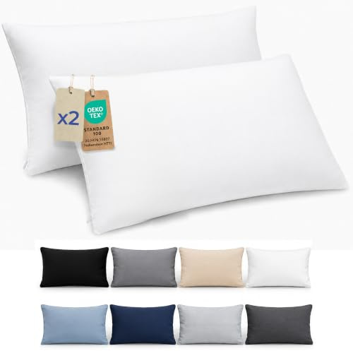Dreamzie Funda Almohada 40x70cm - Lote de 2 de Microfibra con Cremallera Certficadas Oeko Tex - Funda Almohada Suave y Cepillada - Blanco