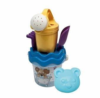 Hund Baby Eimergarnitur, 6 Teile, Eimer, Sieb, Sandfrom, Schaufel, Rechen, Gießer, H:11cm, D:14cm