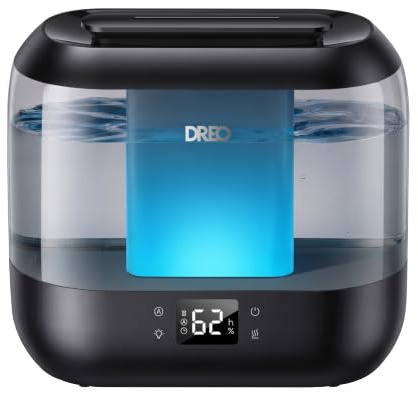 Dreo Humidifiers for Bedroom, 4L Top Fill for Large Room, 36H Runtime, 28 dB Quiet Supersized Cool Mist Air Humidifier for Baby Nursery, Plants, Indoor, Night Light, Easy to Clean & Fill, Black