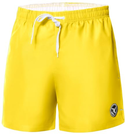Ladeheid Costume Uomo Mare Corto con Taschino, Medium Drawstring, Fodera in Rete, Costumi da Bagno, Boxer per la Spiaggia, la Piscina e Il Surf LA40-198 (Giallo, 5XL)