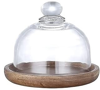 POXTOMFU, Beurrier Assiette en Bois Beurrier avec Couvercle en Verre Gâteau Dessert Beurre Boîte Articles Ménagers Cuisine Décoration Fête Fête Stockage Créatif