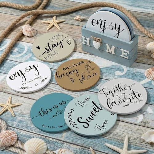 7 Trivets Set of 6 Mat for Hot Dishes with Holder, Ocean