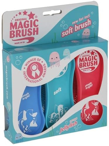 Kerbl Original Magic Brush Bürstensets Pferdebürste Pferdepflege Massagebürste, Jellyfish, 3er Set