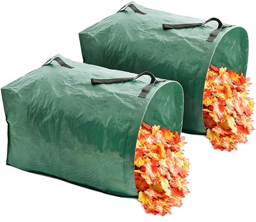 SUBEEN 2x500L Gartenabfallsack - Laubsack mit Henkel Gartenabfallbeutel - Gartensack - Laubsack, Grünabfallbeutel Faltbar für Gartenabfälle Laub Rasenpflanzung Grünschnitt (500L （80x100cm）)