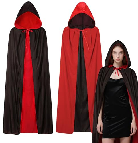 Winwild Doppelseitig Umhang mit Kapuze,140/160cm Vampir Umhang Erwachsene,Halloween Kostüm Vampire Dracula Cape Rot Schwarzer Umhang Halloween Karneval Cosplay Vampirumhang Damen Herren Vampir Kostüm