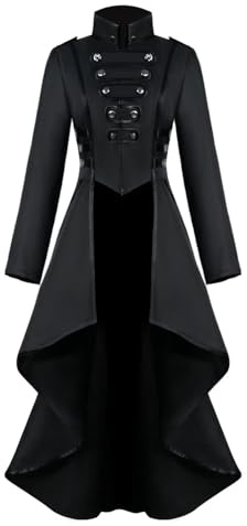 jakloz Damen Steampunk Vintage Frack Jacke Unregelmäßiger Saum Gothic Kleidung Viktorianischer Gehrock Lang Mantel Renaissance Halloween Kostüm Mittelalter Cosplay Uniform für frauen(Schwarz,S)