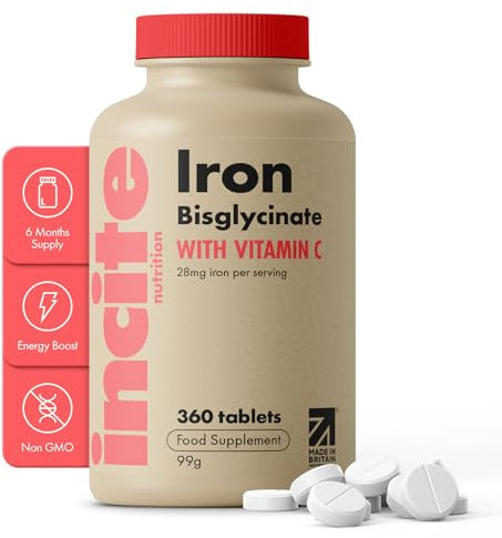 Gentle Iron Tablets - Iron Bisglycinate 28 mg, 6 Month’s Supply - 360 High Strength Tablets - Supplement Suitable for Vegans - Best Immune System Booster for Women & Men - Made in UK