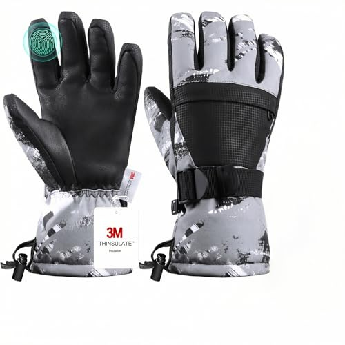 Pnosnesy Guantes de esquí, Guantes de Nieve Impermeables, Guantes de Invierno térmicos Transpirables, Guantes antiviento con Pantalla táctil para Clima frío para Hombre, Mujer y niño