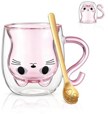 Gohytal Tazas de cristal de doble pared, vasos de café regalos para mujeres, vasos de café de 290 ml, vasos de té, vasos aislantes, vasos térmicos, taza para latte, té, regalo de cumpleaños para