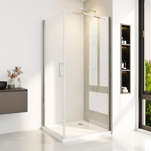 Duschkabine 80x90 cm Eckeinstieg Pendeltür Duschabtrennung mit Seitenwand 90 cm Eckdusche Duschwand aus 6 mm ESG Glas,Höhe 195 cm