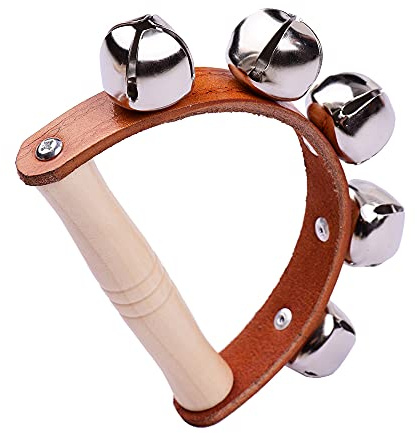 Leder-Tamburin mit Holzgriff, Glocken, Musikrhythmusinstrument mit Optionaler Größe (S)