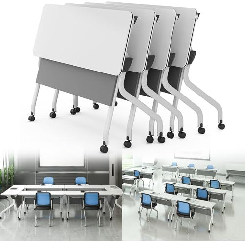 EAHKMETQ Klappbarer Konferenztisch, Büro-Konferenzraumtisch auf Rädern, kombinierbarer mobiler Flip-Top-Schulungstisch, Faltbare Besprechungstische für Büro-Klassenzimmer (D, 4er-Pack, 55,1