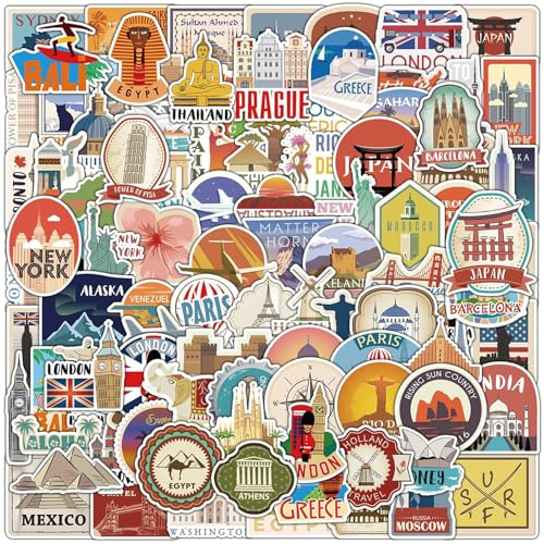 2 X 50 Stück Welt Reise Aufkleber, Vintage Reise Etiketten Aufkleber | Reise Sticker Set, Scrapbook Stickers Travel, Vintage Reisekarten Aufkleber, Reiseaufkleber für Laptop Wasserflasche Gepäck