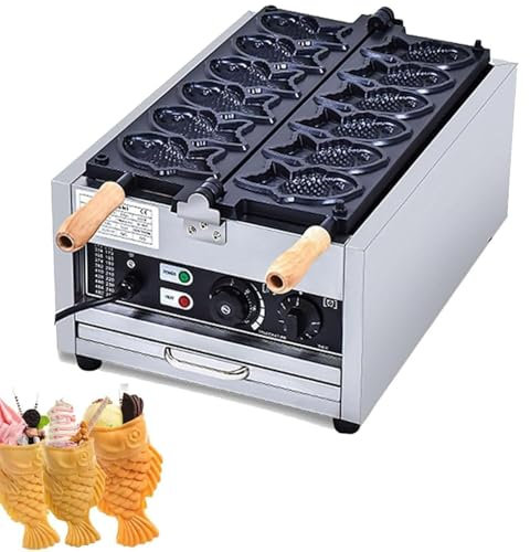 Máquina Hacer Waffles Con Forma Pez Taiyaki, Antiadherente Eléctrica Para Hacer Waffles Taiyaki, Conos Waffle Con Forma Pez Acero Inoxidable, Ajustable 50-300 ℃/122-572 ℉