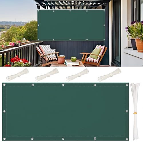 Sonnensegel 3.6x4.6m Wasserdicht Rechteckig mit Ösen Multi Größe und Farbe Sonnensegel Balkon UV Schutz Sonnenschutz Markisenstoff Segeltuch mit Kordel für Balkon Terrasse Garten, Dunkelgrün