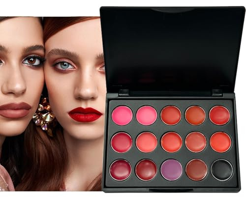 Bexdug Palette di rossetti, palette per labbra, Palette di lucidalabbra idratante 15 a colori, Rossetto leggero, costruibile e miscelabile e nutriente per appuntamenti, viaggio d'affari