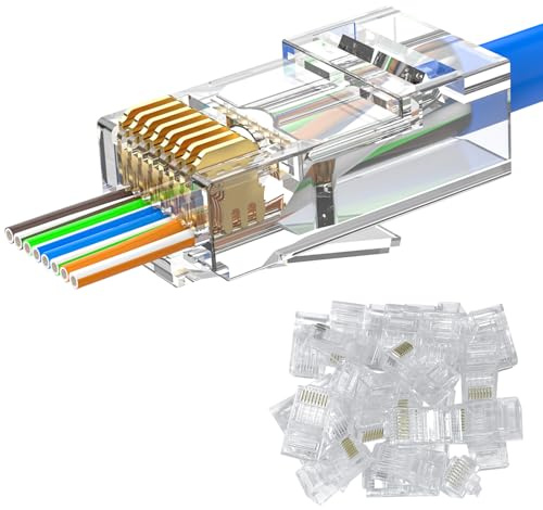 MOGOOD Connettori RJ45 Cat6 Passanti 25Pezzi Placcati Oro per Cavi UTP Cat6 | Connettori RJ45 Cat6 Passanti per Cavi Cat6, Cat5e, Cat5 Rigidi e Torsionati, Garantisce Connessione Stabile per Tutte
