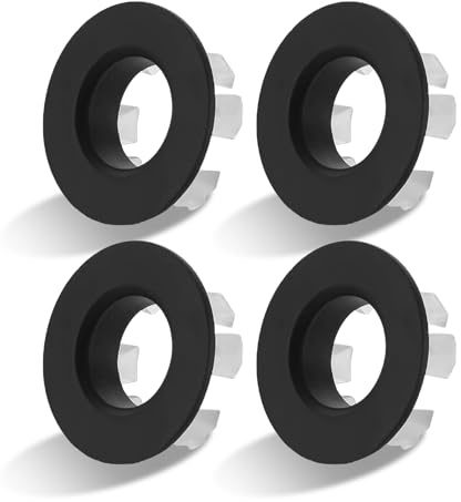 4 Stück Mattschwarz Waschbecken Überlaufring Rund, Waschbecken Überlauf Abdeckung, Ø 30mm Abflussring für Überlaufloch 22–24mm, Überlauf Stöpsel, Ersatzring für Keramik Waschbecken Küche Bad Spüle