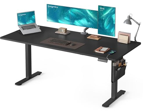 SONGMICS Bureau Électrique Réglable en Hauteur, 180 x 80 cm, Table Assis-Debout, Fonction Mémoire 4 Hauteurs, pour Bureau, Télétravail, Noir d'encre LSD138BZ01
