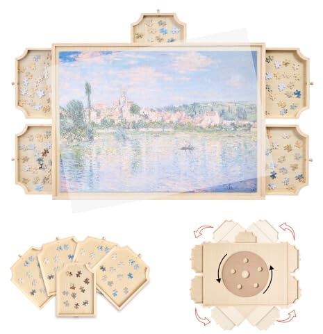 VEVOR Tavolo per Puzzle 736 x 535 mm da 1000 Pezzi, Set da Tavolo per Puzzle Standard Portatili in Legno con 5 Cassetti e Coperchio, Anello di Base Rotante a 360° per Adulti, Facile da Riporre