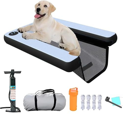 CHZDPP Foldable Non-slip Dog Pool Ramp, Heavy Duty Pet Dock Platform for Swimming Pool/Lakes, Dog Water Ramp with Inflation Pump/Storage Bag/Rope/Repair Kit(Color 3)