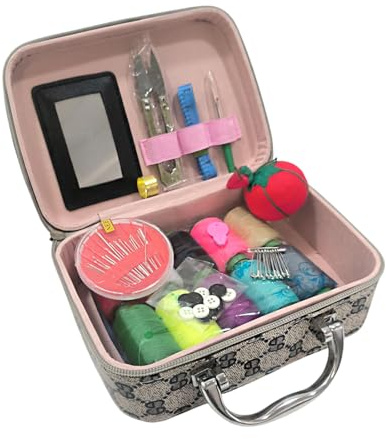 JYC CREATIVE Scatola da cucito completa, kit da cucito di base, sartoria, scatola da cucito, marrone