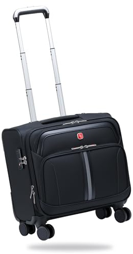 ROPLUS Underseat Carry-On Luggage Lightweight Rolling Tote Bag with 4 Spinner Wheels (Black, 16-Inch)