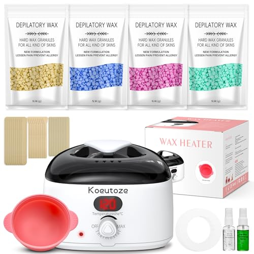Wandefol Set di cera professionale con regolazione della temperatura, per uomo e donna, depilazione con fagioli di cera dura e perle di cera calda, cera calda per corpo, viso e zona intima