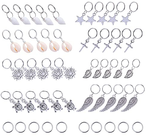 50 Stück Haarflechtringe aus Legierung und Muschel, Silber