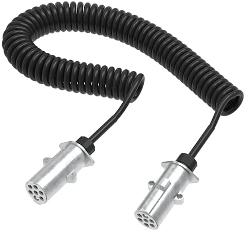 AUPROTEC Cavo a spirale per rimorchio, 24 V, 4 m, 7 pin, tipo S, spina in metallo, cavo adattatore a spirale elettrica per camion, auto, NFZ, rimorchi, trailer, semirimorchio
