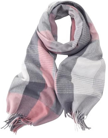 WHCREAT Schal Damen Winter Weicher Warmer Winterschal Karierte Damenschal Mit Fransen Lange Stola Schals, Rosa Grau