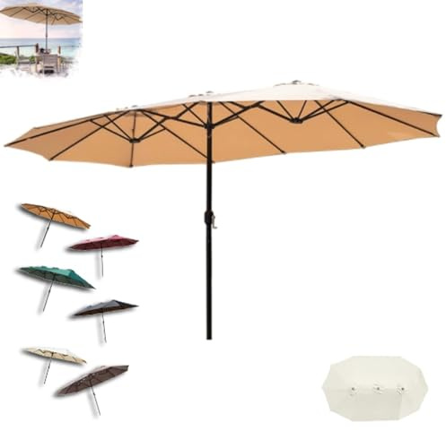 Parasol double ovale pour terrasse - 380 x 200 cm - Protection UV - XXL - Pour balcon, piscine - Kaki - 3,8 x 2 m
