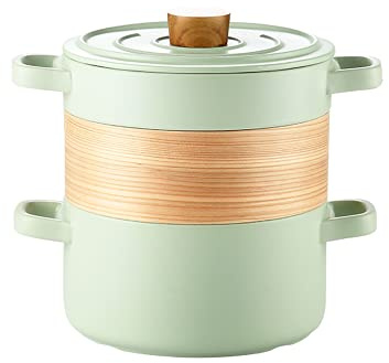 Set per Cottura a Vapore in Ceramica, Delizioso Riso per Cena in Famiglia, Sardine, pentola per Cottura a Vapore in Legno Antiaderente, pentola in Terracotta per Piano Cottura in Pietra Medica (Verde