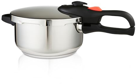 GEEPAS 4L Stainless Steel Pressure Cooker Induction Hob Compatible Silver | Quick Pressure Release Dual Handles for Fast Cooking Safety Lock