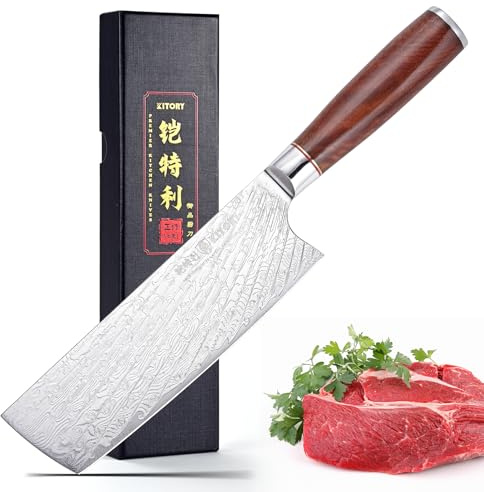 Damascus Nakiri Knife 7”, Japanese Style Usaba - 73-Layer 10Cr15CoMoV Damascus Steel - Razor Sharp Vegetable Knife Multipurpose Chef Knife with Burmese Rosewood Handle