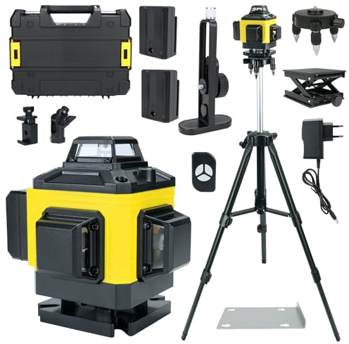 Laser Wasserwaage Kreuzlinienlaser wmit Stativ – Selbstnivellierender Rotationslaser 16 Linien 360°, Laser Wasserwaage mit Grünem Laser für Bauprojekte, Renovierung (R01-mit Stativ)
