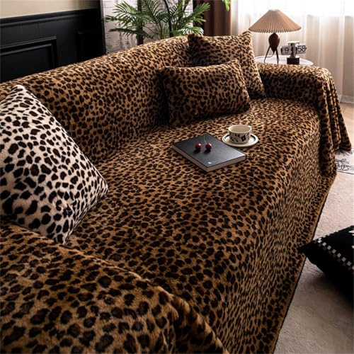 Highdi Sofadecke 1 2 3 4 Sitzer Sofa Plüsch Überwurf L Form Ecksofa Sofabezug Groß Sofaüberwürfe, Leopard Drucke Universelle Couch Überzug Sofa Cover Decke für Sitzfläche (Braun,180x230cm)