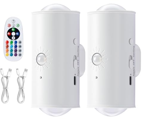 Pinyenr Applique Led da Parete Interno 2Pezzi Luce con Sensore di Movimento | da Interno, Ricaricabile Lampade da Muro Magnetica per Camera da Letto e Soggiorno con 16 Colori di Luce