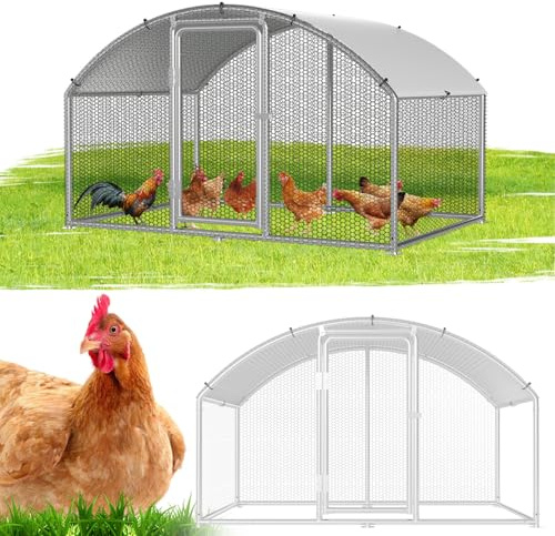 Hebitod Freilaufgehege Hühnerstall, 3x2x2m Metall Käfige Kleintierstall mit Sicherheitsschloss und Wasserdichtes Hühnerauslauf-Abdeckung, Kuppeldach Freigehege für Hühner,Vogelkäfig, Pflanzen