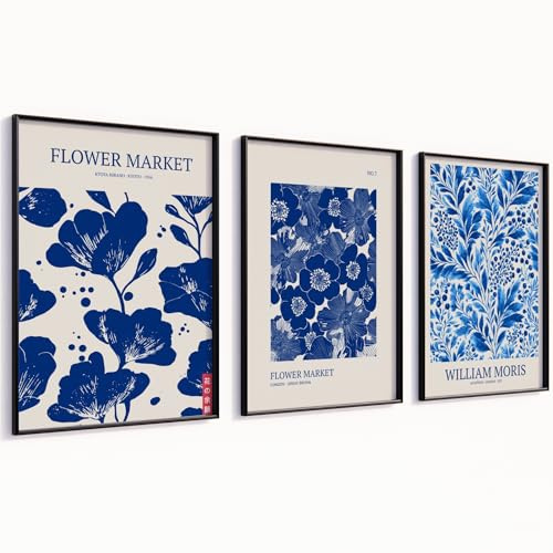 MJ-GRAPHICS® Picasso Poster Set Blau Miro Picasso Bilder mit Rahmen Kunstdrucke Wandbilder Wohnzimmer Deko Schlafzimmer Wanddeko A4 Flur Deko Modern 3er Set Wandbilder Japan Bilder