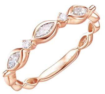 Tolldek Alliances en or rose 14 carats - Blanc - Créées en laboratoire - Diamant classique - Taille marquise - Alliances en moissanite 14 carats - Taille 47 (15,0)