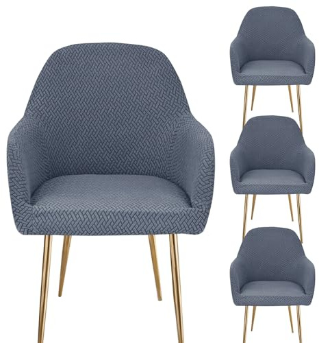 Stuhlhussen mit Armlehne Stretch, Jacquard Sesselbezug Waschbar – Elastische Stuhlhussen für Esszimmerstuhl Küche Büro Schminktischstühle(Blue,4PCS)