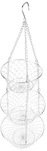 Riuulity Cesto di Frutta da Appendere a 3 Livelli a Forma di Diamante, Resistente Alla Ruggine, Organizer per Frutta in Filo di Ferro, per Verdure Fresche, per, Soggiorno, Negozi
