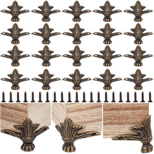 CABODYALS 24Pcs Zinc Alloy Antique Bronze Brass Box Legs Feet Vintage Wooden Case Decorative Leg Metal Jewelry Chest Storage Corner Protector with Screws for Gift Wood Boxes Cabinets Decor