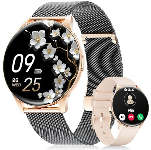 DREMAC 2026 Smartwatch Damen mit Telefonfunktion/IP68 Wasserdicht, 1,43'' Amoled Touchscreen Fitnessuhr mit 120+ Sportmodi/Schrittzähler,Herzfrequenz/SpO2/Schlaf, Sportuhr Damen für Android iOS