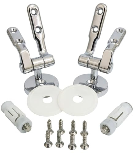 Kit Cerniere Copriwater in Metallo per Sedili in Legno – Universali, Regolabili - Cerniere per Copriwc Medium - alta compatibilità per sedili Wc in legno - comprende viti (Fissaggio dall'al)