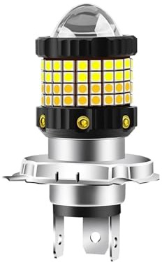 POQUWJDA faro de motocicleta Faros LED H4 para motocicleta, bombillas Ba20d P15d, CSP, luces altas y bajas, faros antiniebla para con lente Faros delanteros(H4 yellow white)
