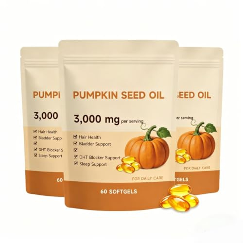 Olio di semi di zucca – 3000 mg spremuto a freddo, energia e vitalità, 60 conteggi,3PCS
