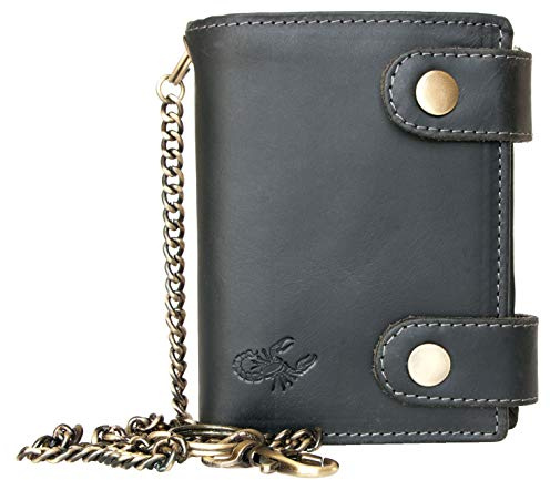 Portefeuille Biker's Born to be wild, Gris, en Cuir véritable, avec chaîne en métal, avec Scorpion